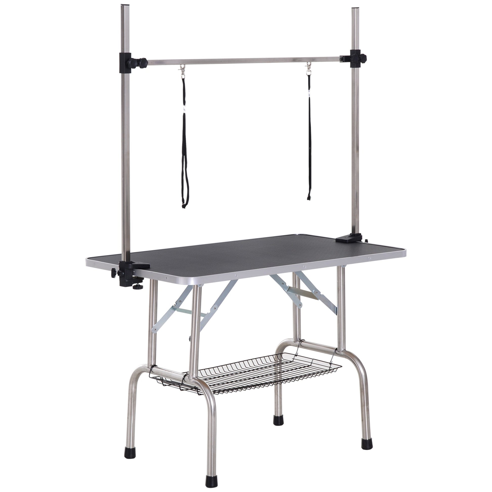 Metal Adjustable Dog Grooming Table Rubber Top 2 Safety Slings Mesh Black at Gallery Canada