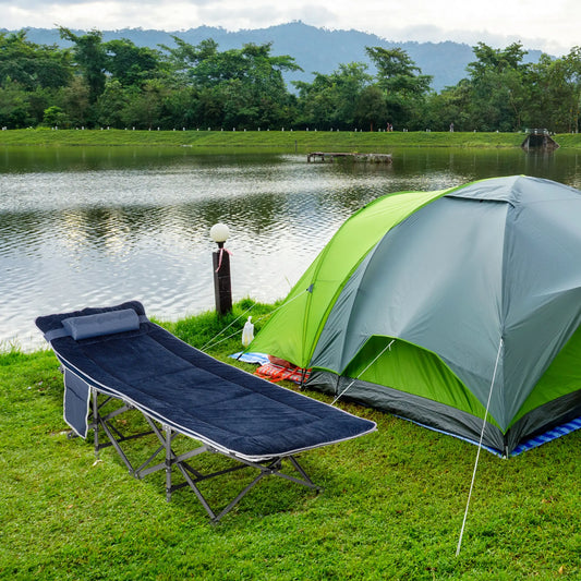Folding Camping Cot With Mattress, Pillow, Double Layer Oxford, Heavy Duty, Carry Bag, Blue Camping Cots Dark Blue at Gallery Canada