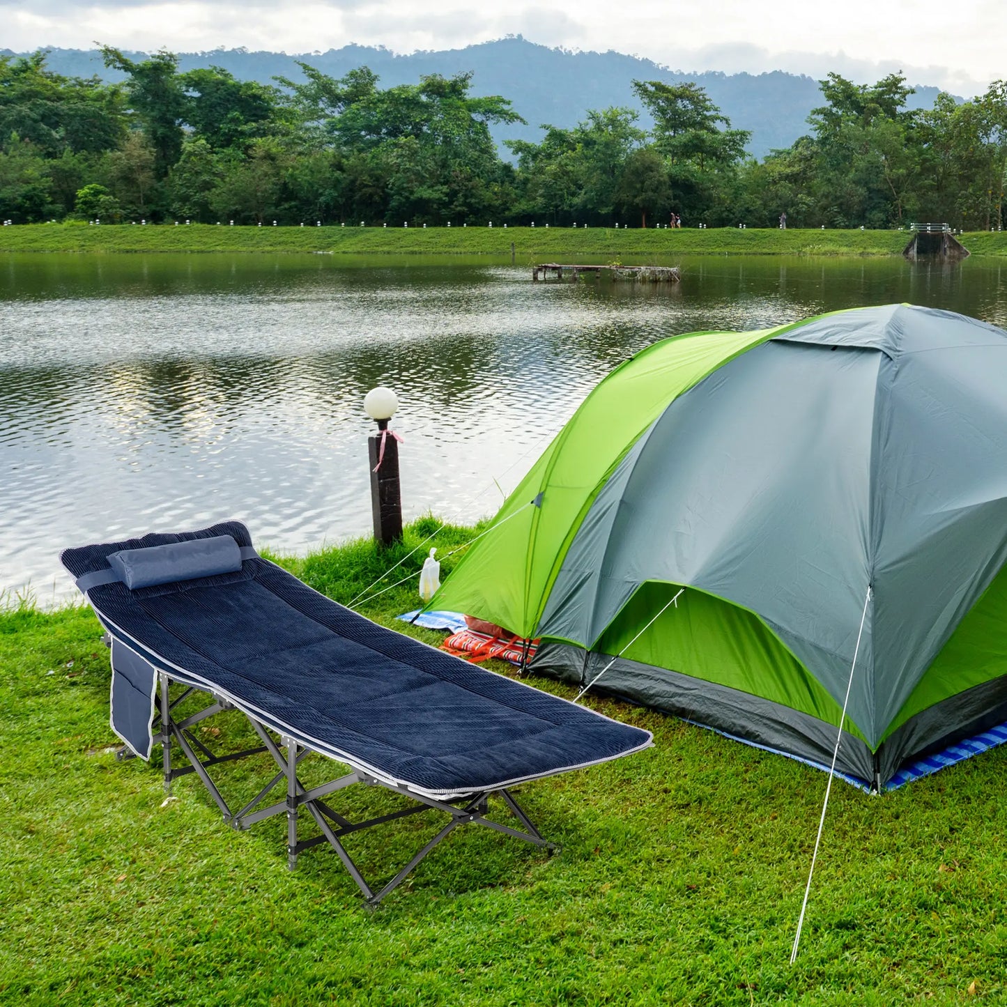 Folding Camping Cot With Mattress, Pillow, Double Layer Oxford, Heavy Duty, Carry Bag, Blue Camping Cots at Gallery Canada
