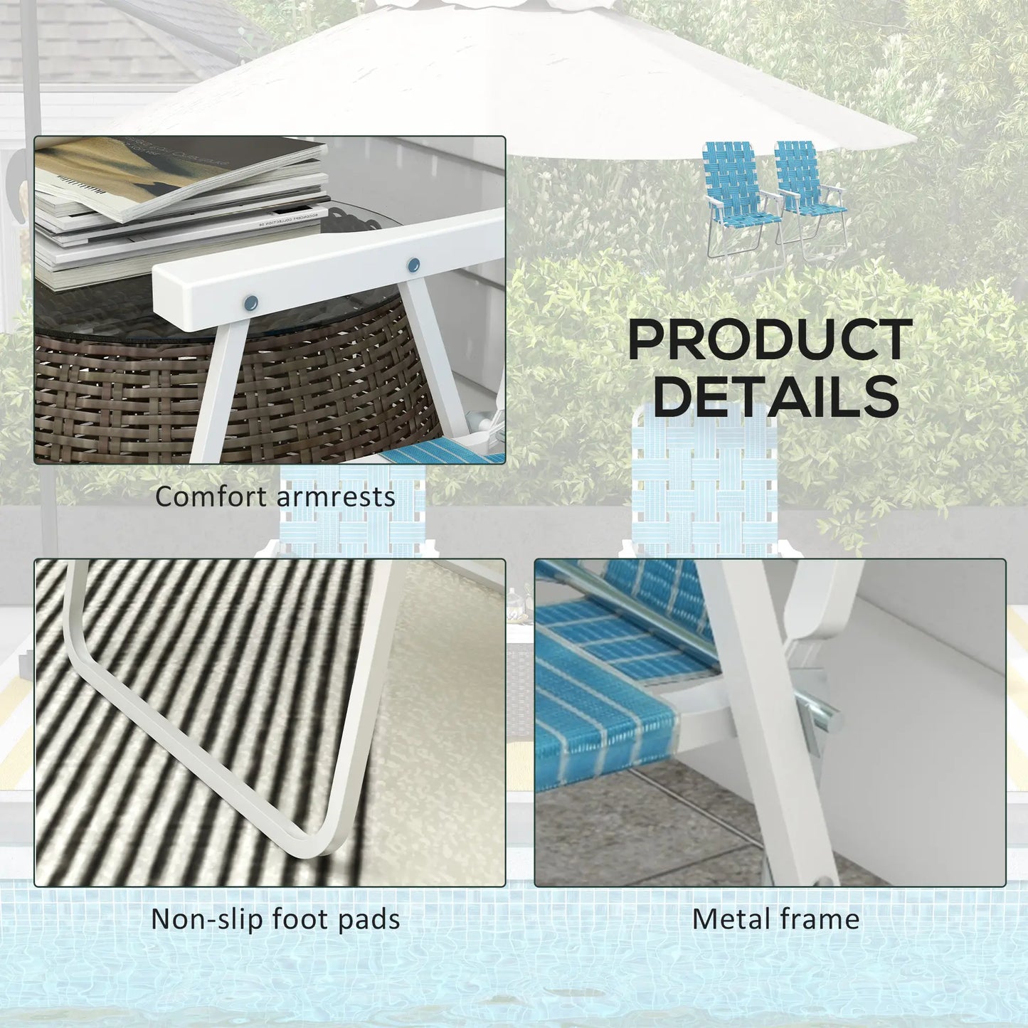 Set of 2 Folding Patio Chairs, Portable, Armrests, Camping, Garden, Blue Patio Chairs at Gallery Canada