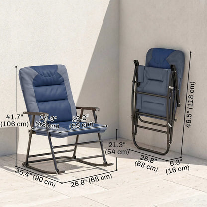 Folding Rocking Chair Set, 2 Padded Rockers with Armrest, Navy Blue Outdoor Rocking Chairs at Gallery Canada