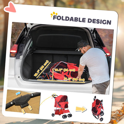 Foldable Pet Stroller, 4 Wheels, Cup Holder, Storage Basket, Red Dog Bike Trailers & Strollers at Gallery Canada