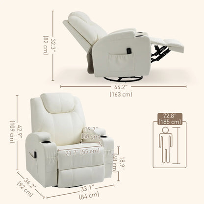 Massage Recliner Chair, Swivel Rocker, 8 Vibration Points, PU Leather, Cream White Massage Chairs at Gallery Canada
