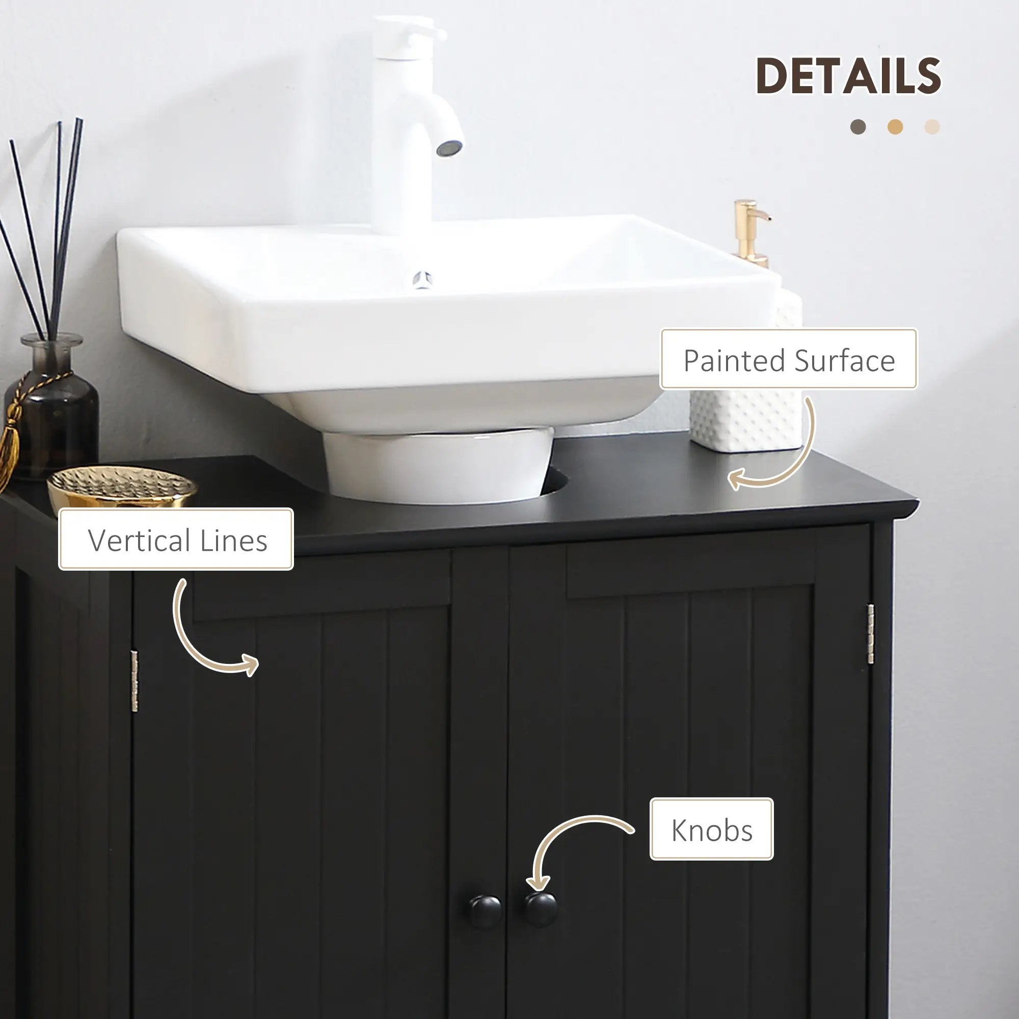 Under Sink Bathroom Cabinet, 2 Doors with Shelf, Black Bathroom Cabinets at Gallery Canada