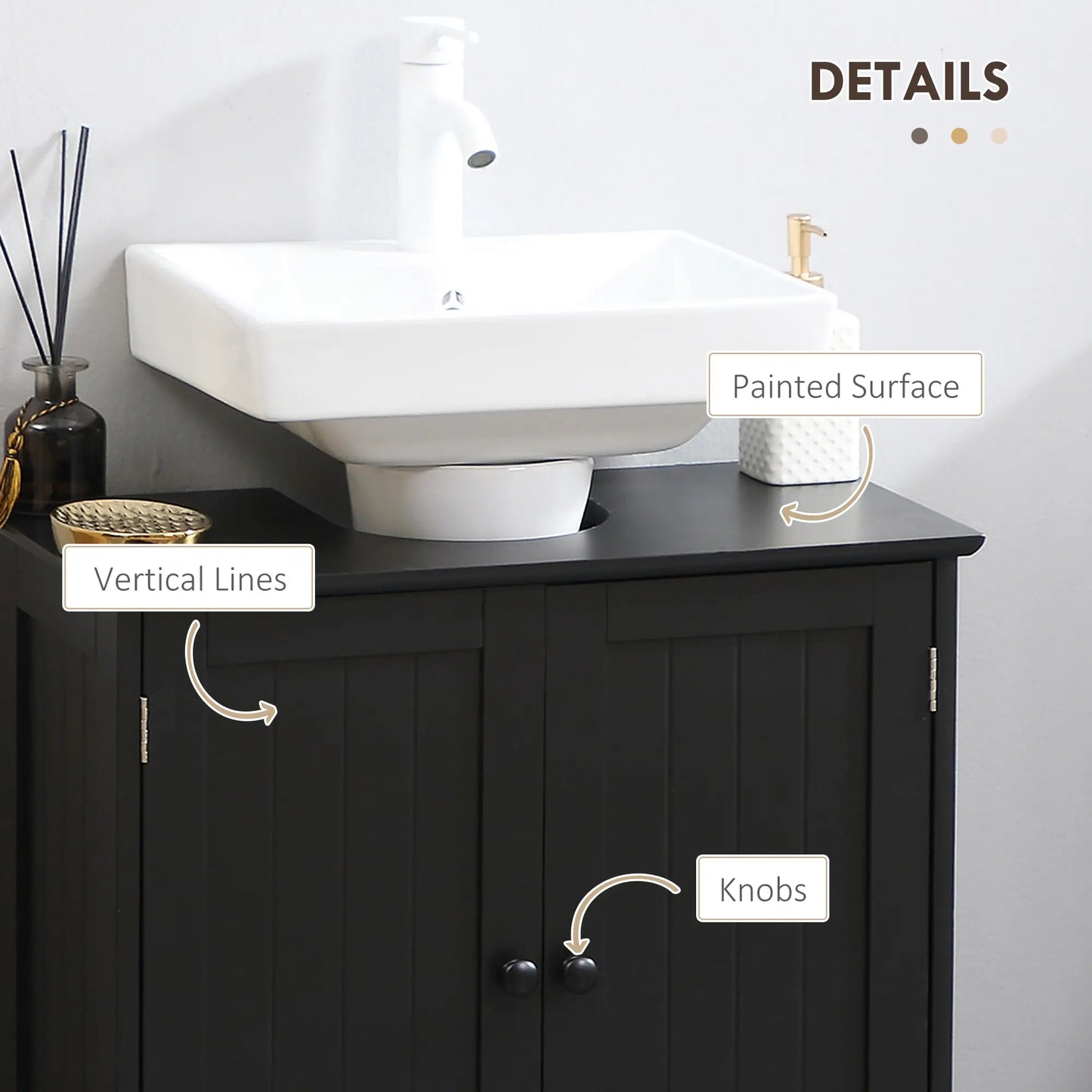 Under Sink Bathroom Cabinet, 2 Doors with Shelf, Black Bathroom Cabinets at Gallery Canada