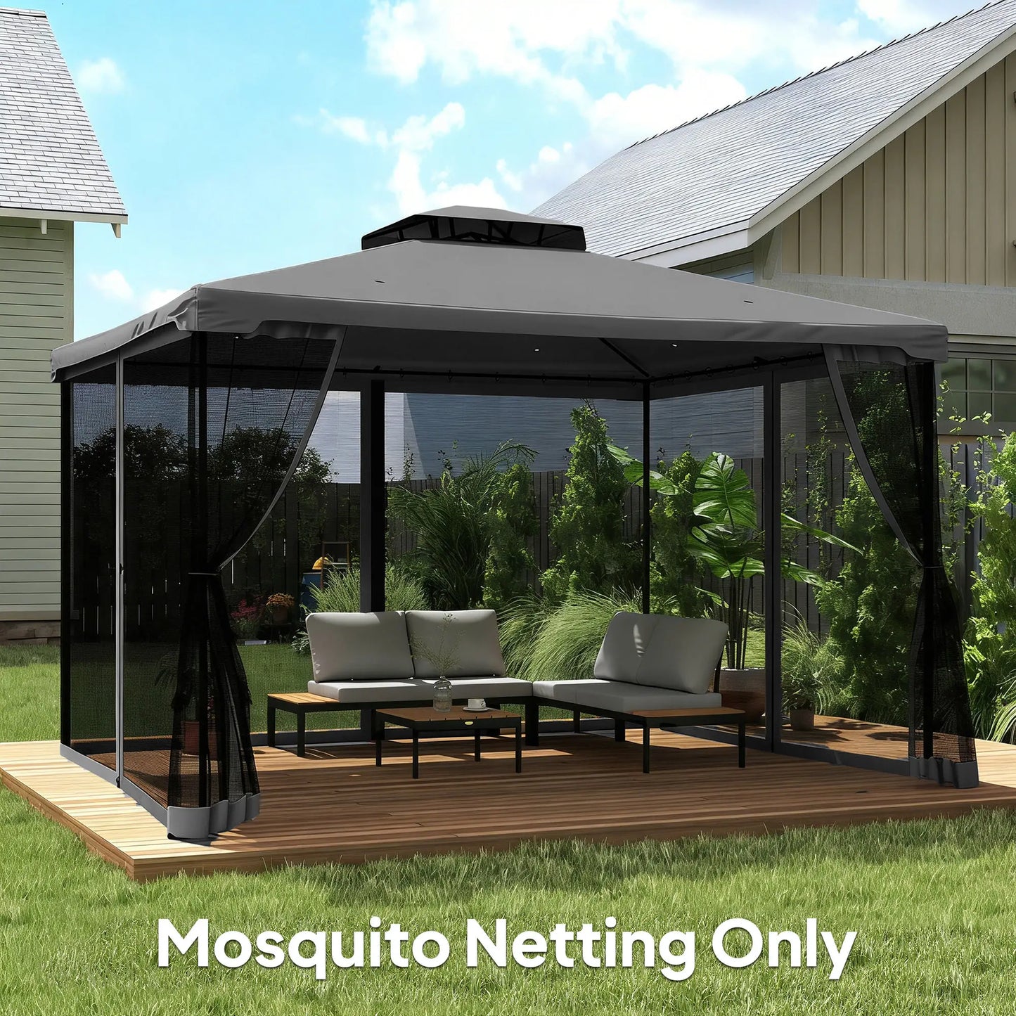 Gazebo Mosquito Netting, 12' x 12', Screen Walls With Zippers, Black Gazebo Sidewalls at Gallery Canada