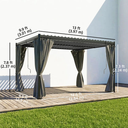 10 x 13 Ft Louvered Pergola With Steel Roof, Curtains, Grey Pergolas at Gallery Canada