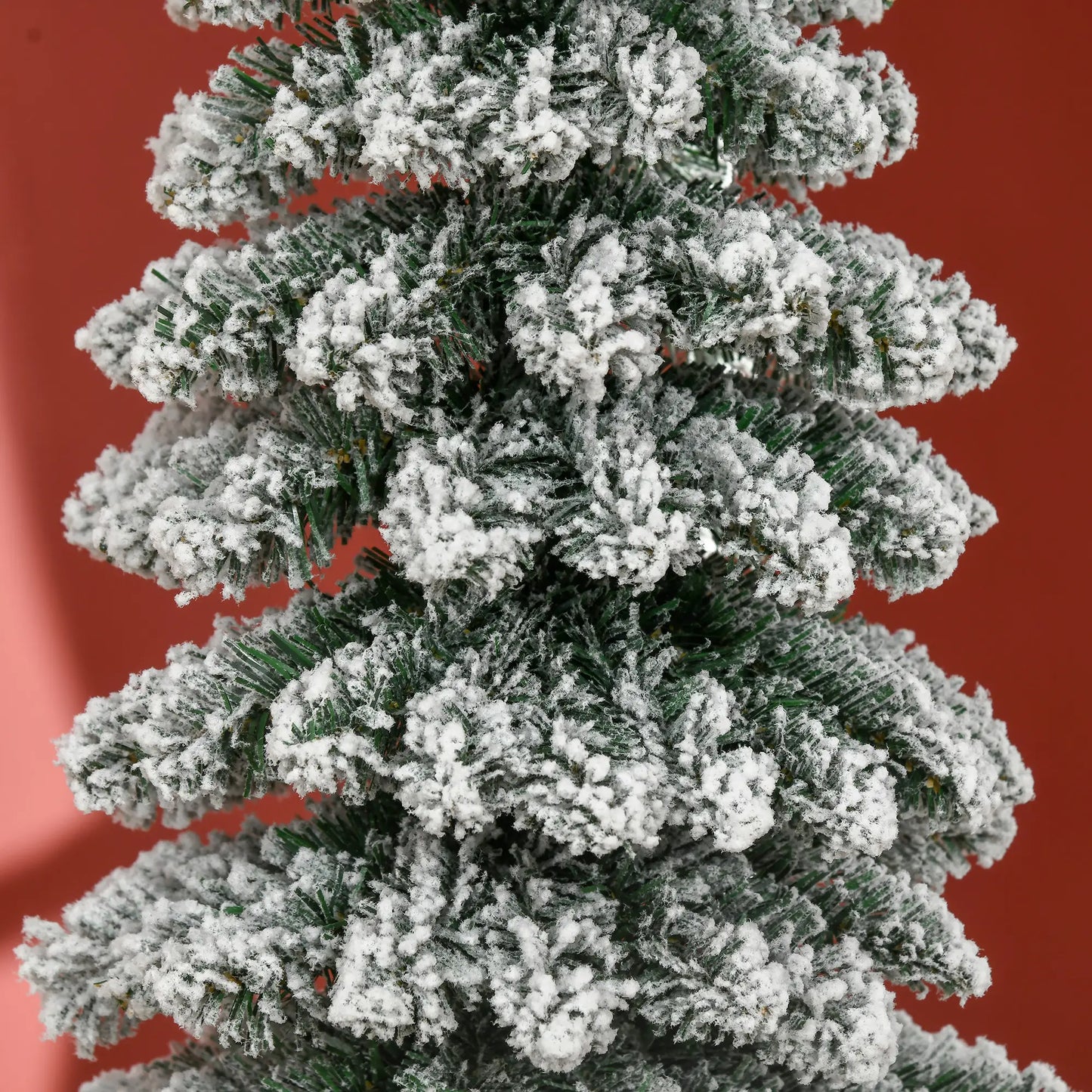 6 Ft Snow-Flocked Artificial Christmas Tree, Slim Pencil, Metal Base, Green Artificial Christmas Trees at Gallery Canada