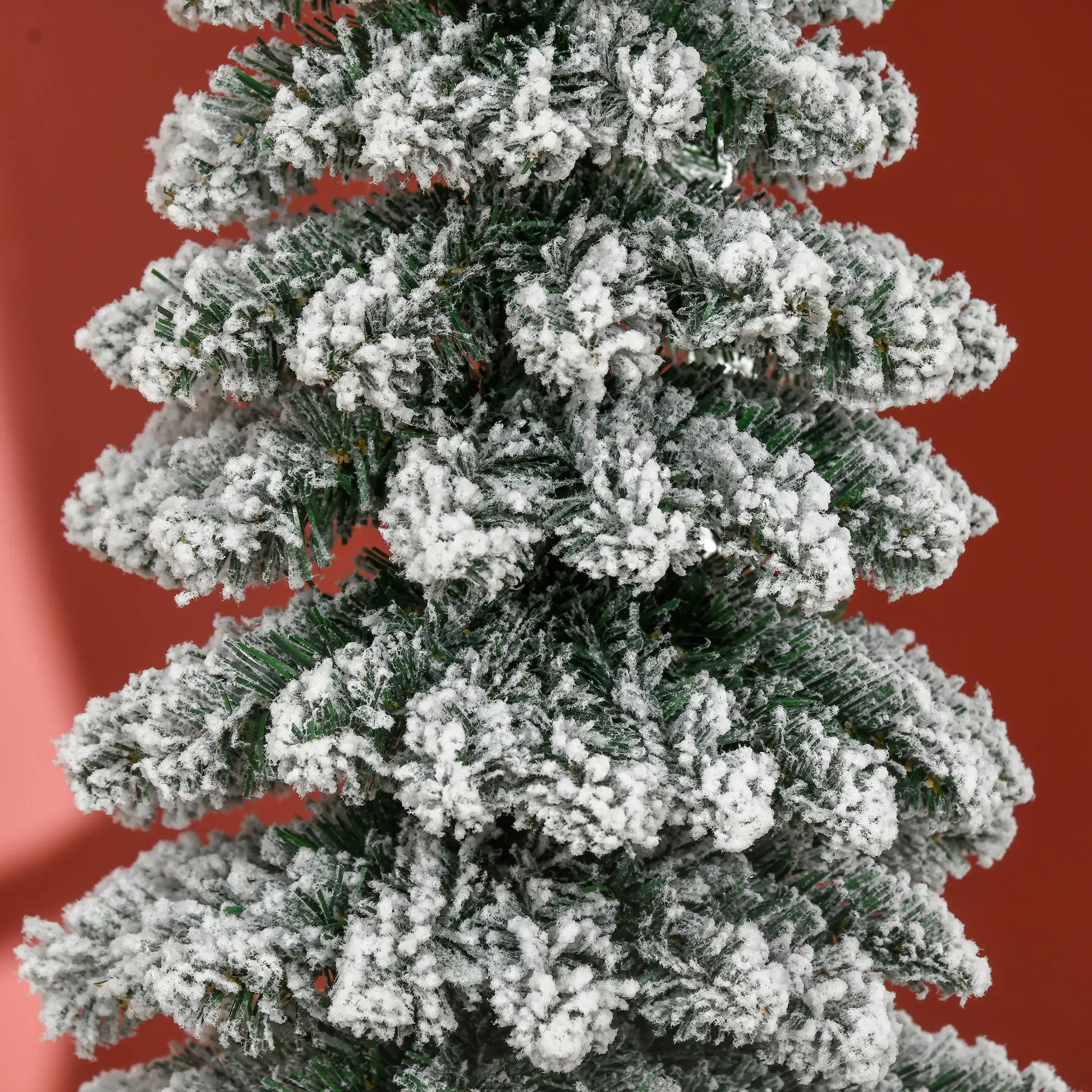 6 Ft Snow-Flocked Artificial Christmas Tree, Slim Pencil, Metal Base, Green Artificial Christmas Trees at Gallery Canada