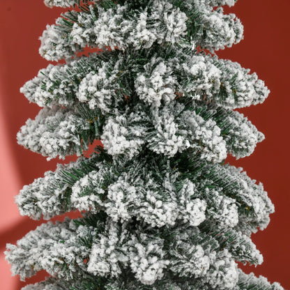 6 Ft Snow-Flocked Artificial Christmas Tree, Slim Pencil, Metal Base, Green Artificial Christmas Trees at Gallery Canada