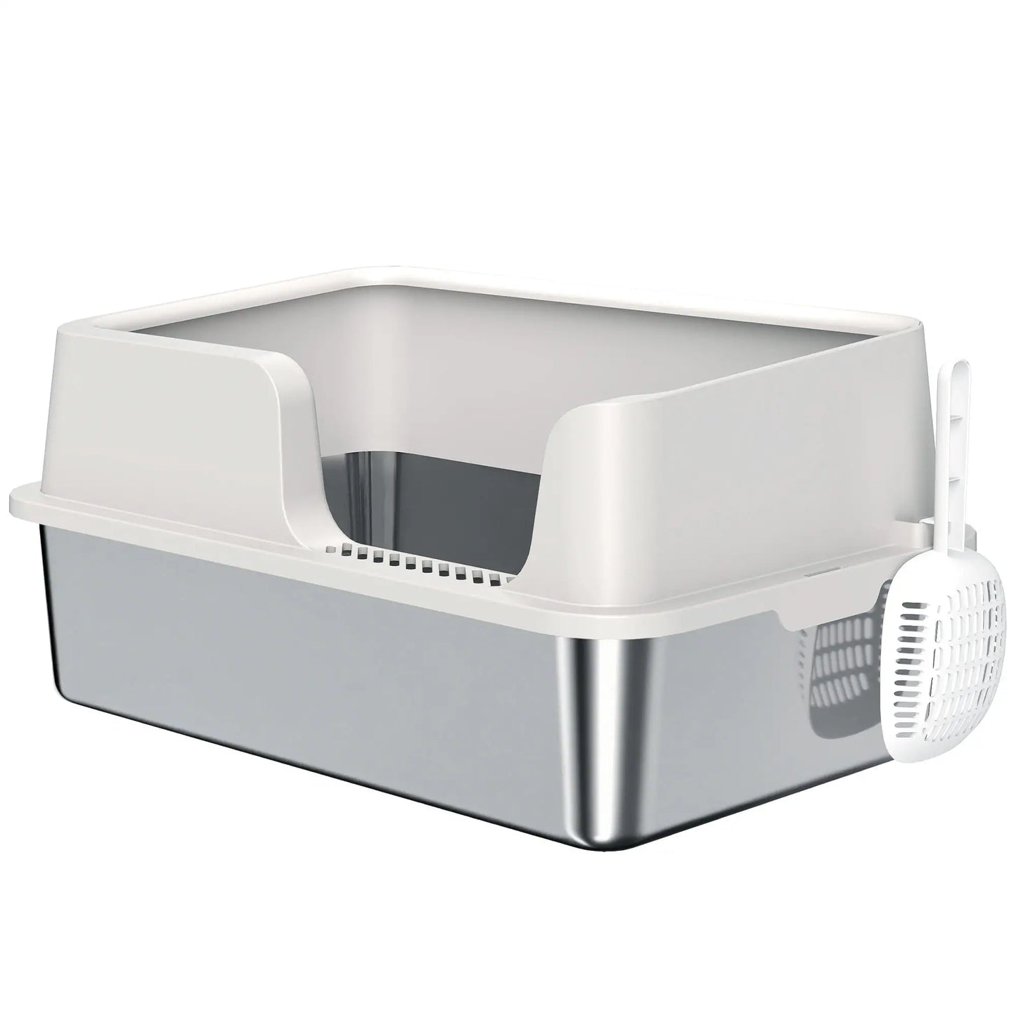 Stainless Steel Cat Litter Box with Lid, Scoop, High Sided, Non-Stick Cat Litter Box Enclosures Light Grey at Gallery Canada