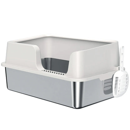 Stainless Steel Cat Litter Box with Lid, Scoop, High Sided, Non-Stick Cat Litter Box Enclosures Light Grey at Gallery Canada