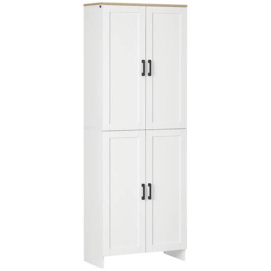 67" 4-Door Kitchen Pantry Cabinet, Freestanding, Adjustable Shelves, White Kitchen Pantry Cabinets White and Natural Wood Effect Top at Gallery Canada