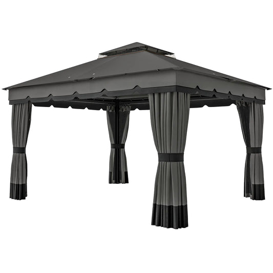 10' x 12' Double Roof Patio Gazebo Canopy With Netting, Curtains Gazebos Dark Grey at Gallery Canada