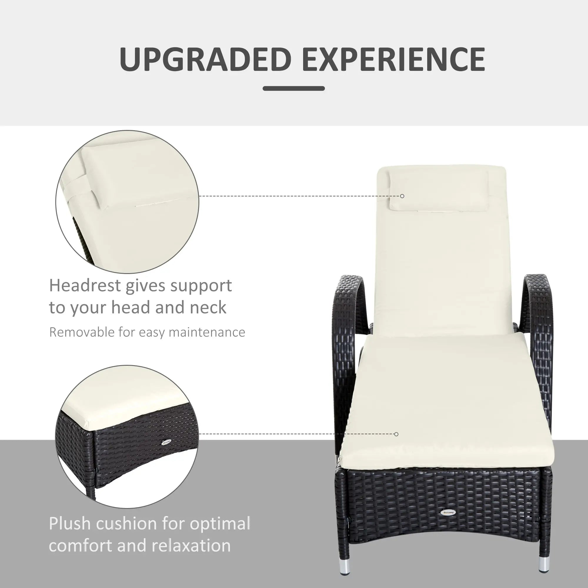 Wicker Chaise Lounge, Outdoor PE Rattan Sun Lounger, Adjustable Backrest, 5-Level, Deep Coffee Cream White, Cream White Chaise Loungers at Gallery Canada