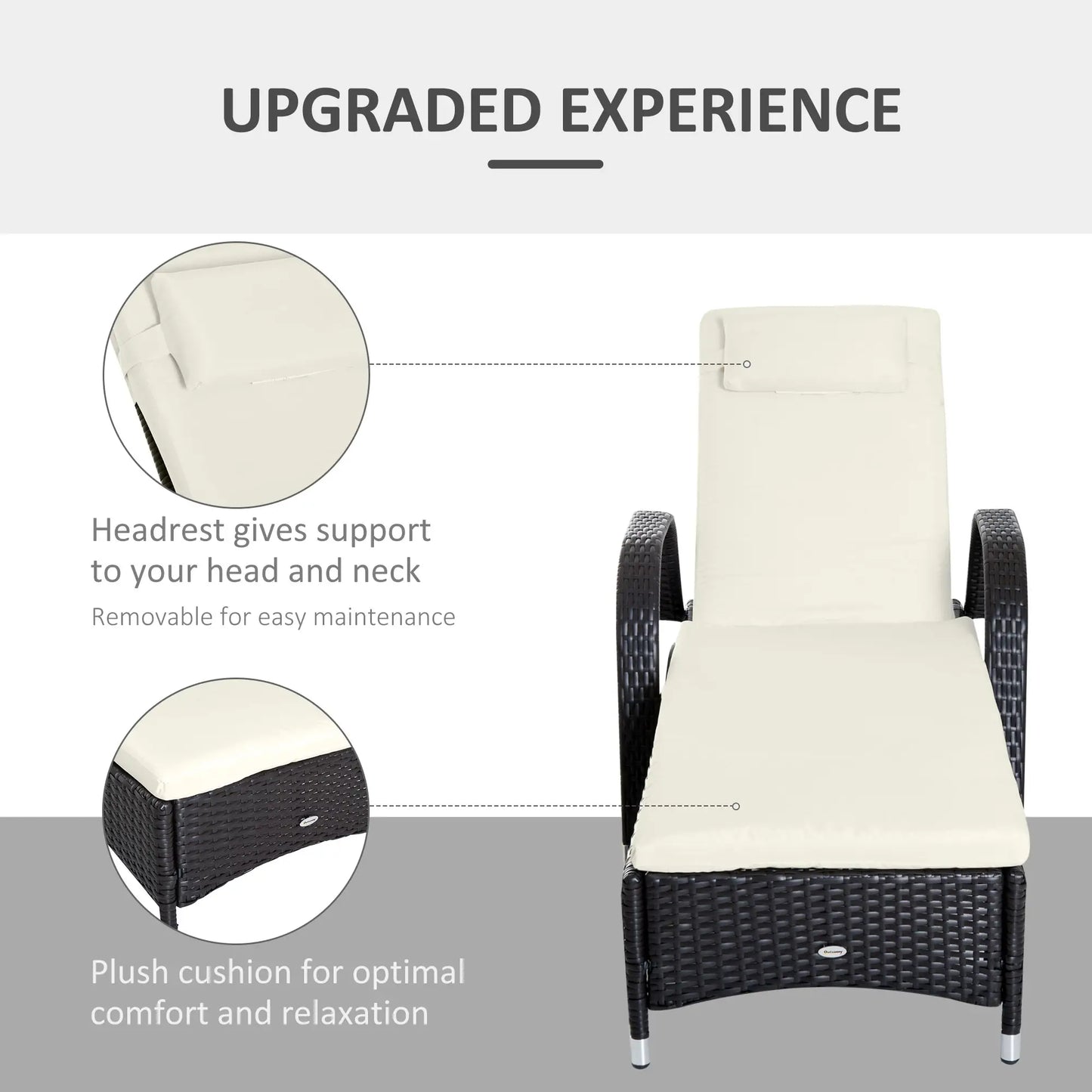 Wicker Chaise Lounge, Outdoor PE Rattan Sun Lounger, Adjustable Backrest, 5-Level, Deep Coffee Cream White, Cream White Chaise Loungers at Gallery Canada