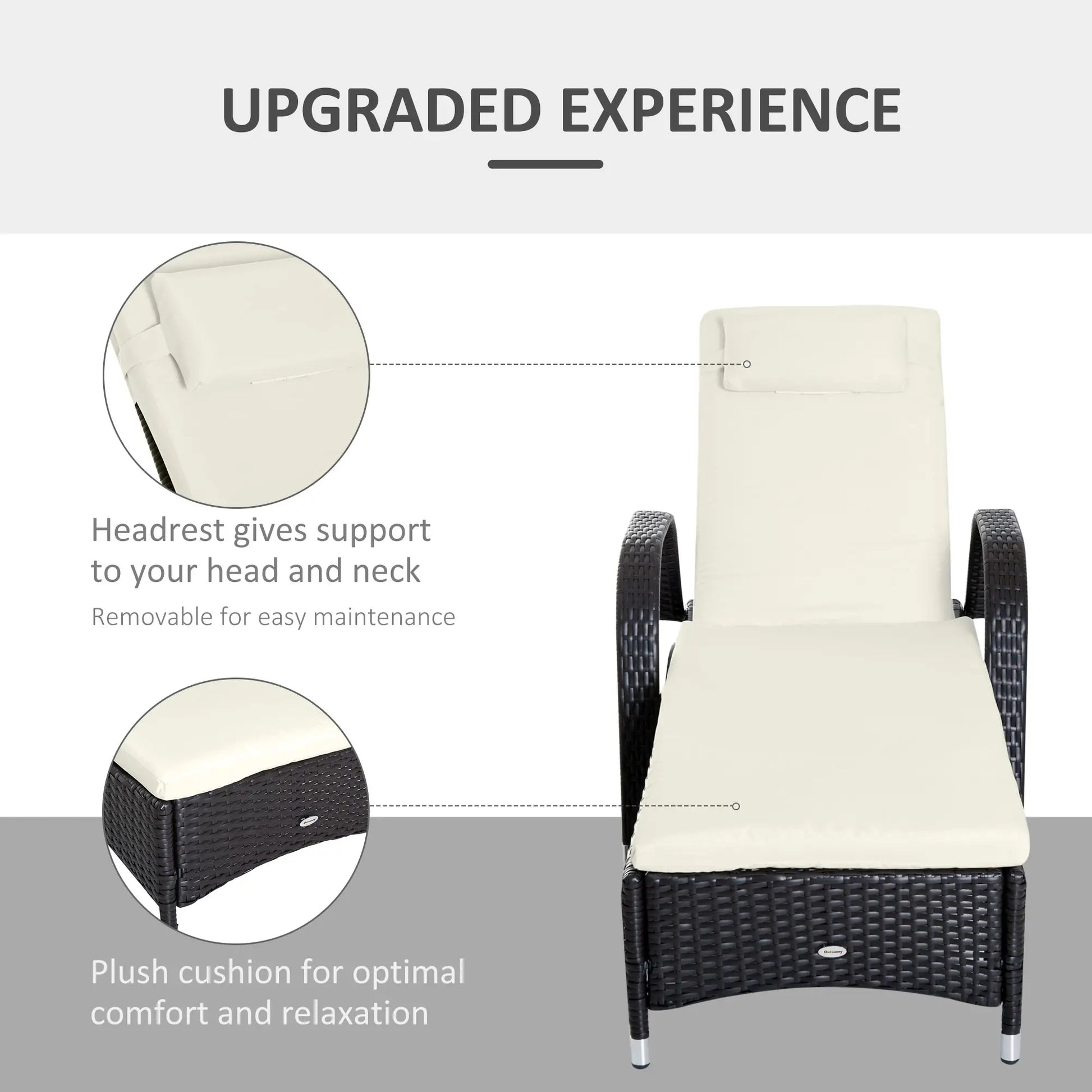 Wicker Chaise Lounge, Outdoor PE Rattan Sun Lounger, Adjustable Backrest, 5-Level, Deep Coffee Cream White, Cream White Chaise Loungers at Gallery Canada