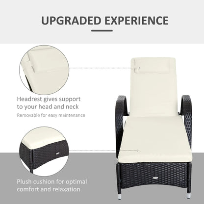 Wicker Chaise Lounge, Outdoor PE Rattan Sun Lounger, Adjustable Backrest, 5-Level, Deep Coffee Cream White, Cream White Chaise Loungers at Gallery Canada