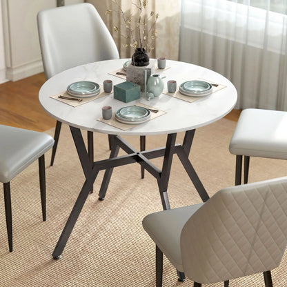 35" Round Dining Table, Modern Steel Frame, White Marble, White Dining Tables at Gallery Canada