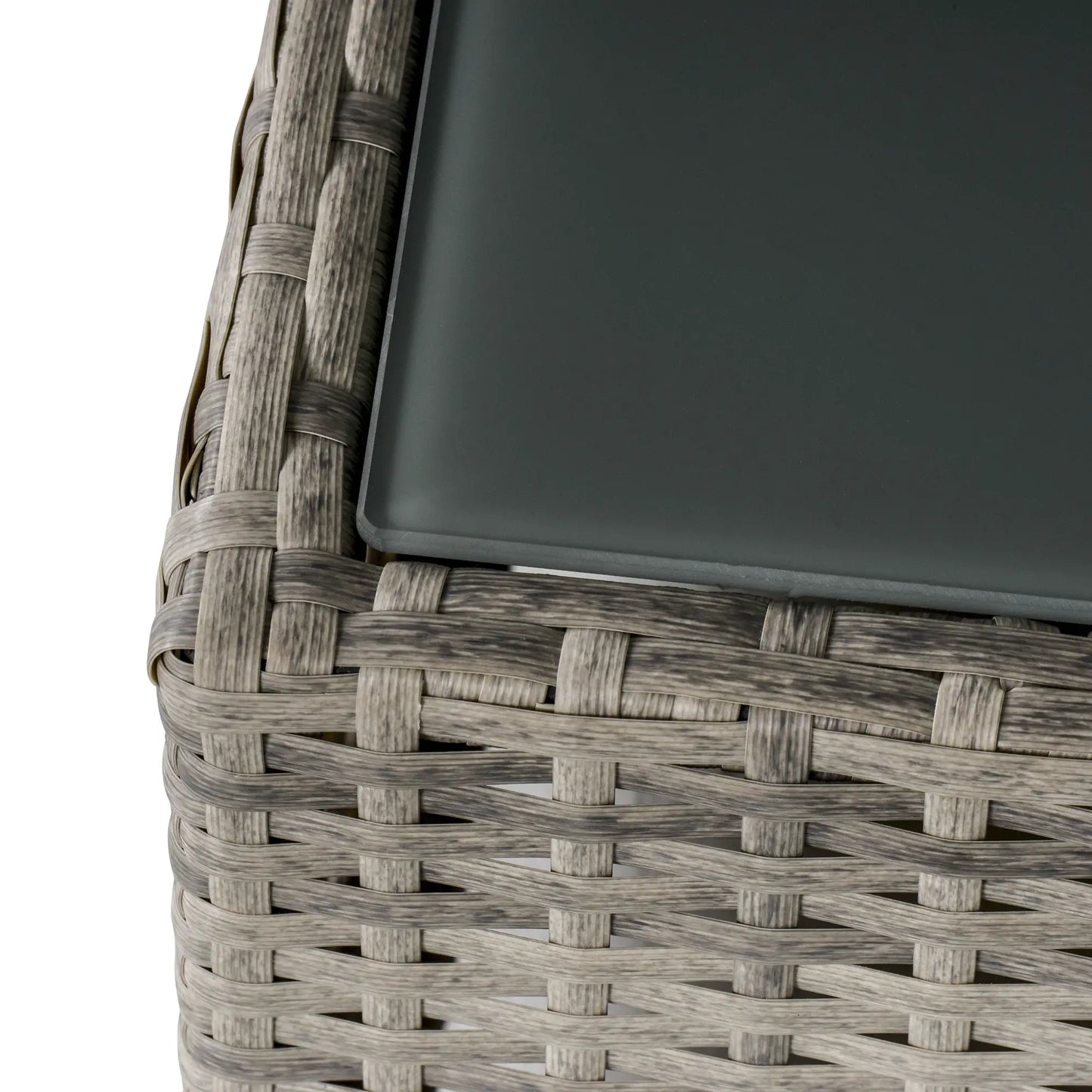 Rattan Garden Coffee Table, 25.6" Square, Tempered Glass Top, Grey Patio Side Tables at Gallery Canada