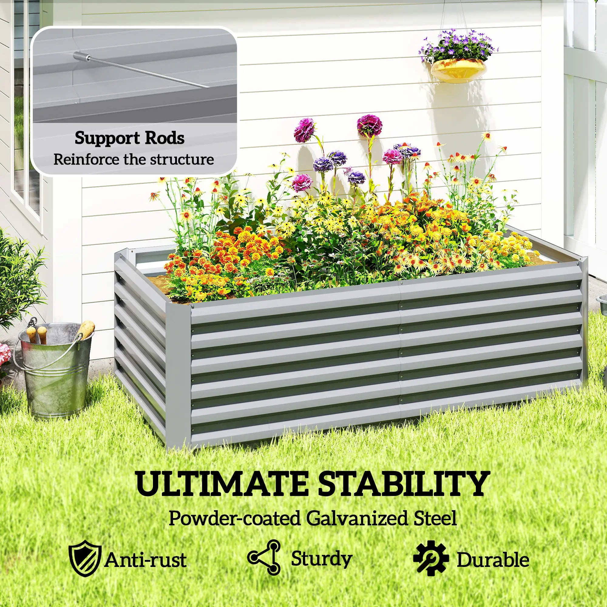 6' x 3' x 2' Raised Garden Bed, Galvanized Planter Box, Light Grey Galvanized Planter Boxes at Gallery Canada