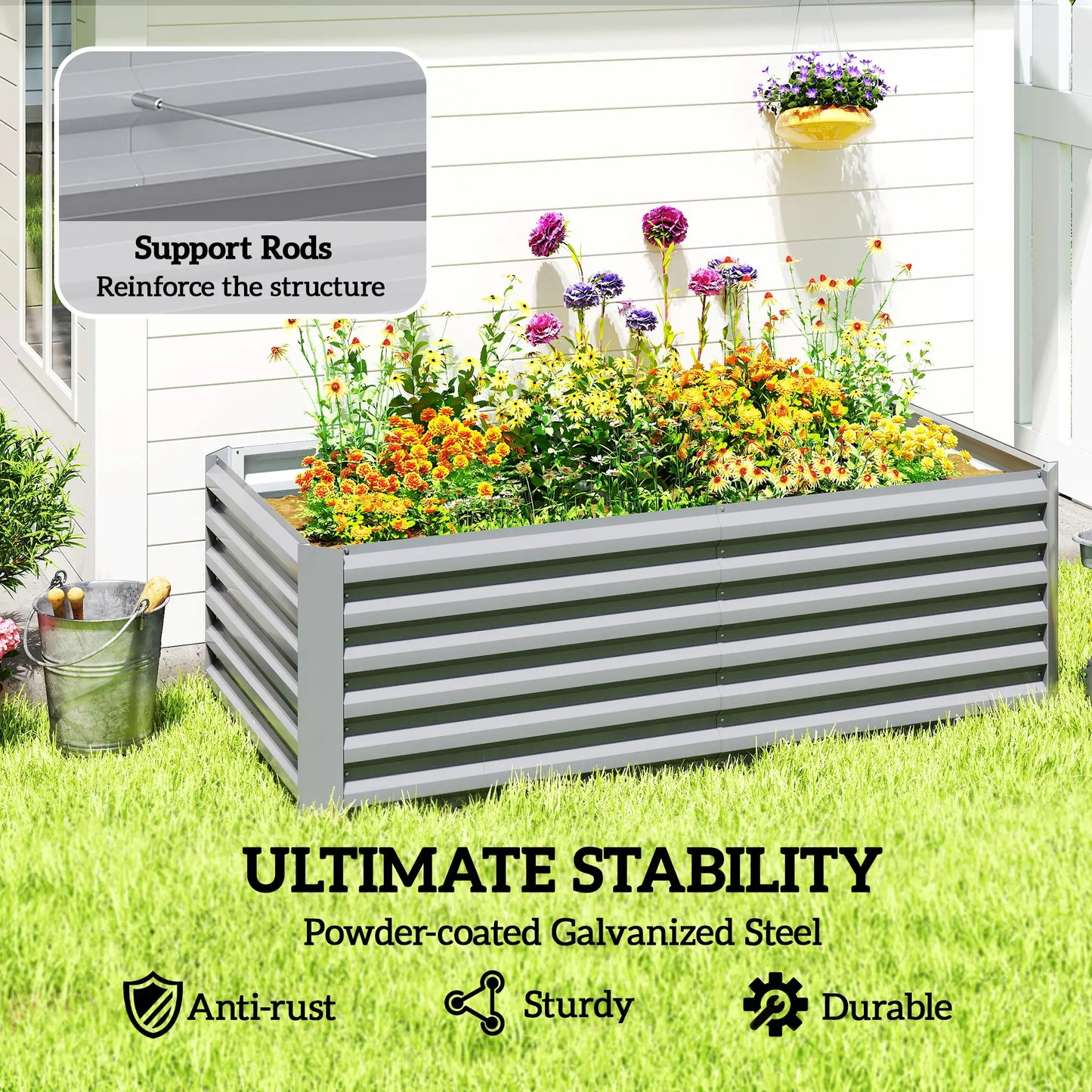 6' x 3' x 2' Raised Garden Bed, Galvanized Planter Box, Light Grey Galvanized Planter Boxes at Gallery Canada