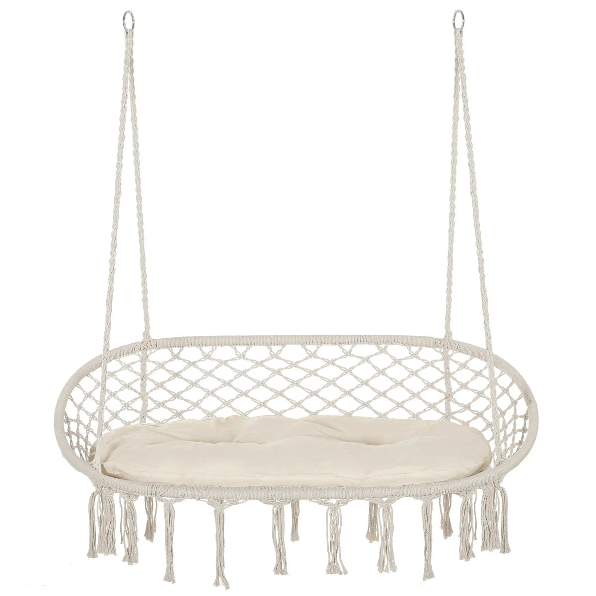 Hammock Chair, 2 Seat, Hanging Rope Swing with Cushion, Large, Cream White Patio Swings with Stand Cream at Gallery Canada