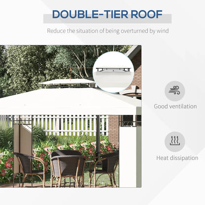 10' x 13' Gazebo, Double Roof Patio Canopy With Screen, White