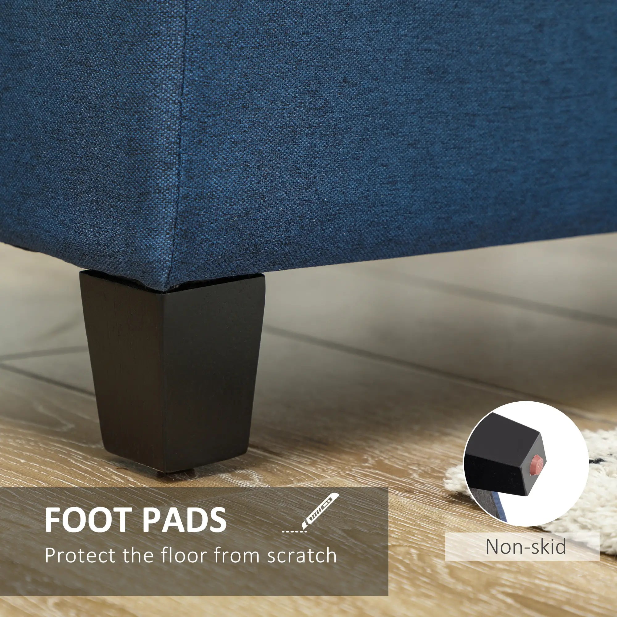 Rectangular Entry Bench, Tufted Upholstered Linen, Wood Feet, Blue Storage Ottomans & Benches at Gallery Canada