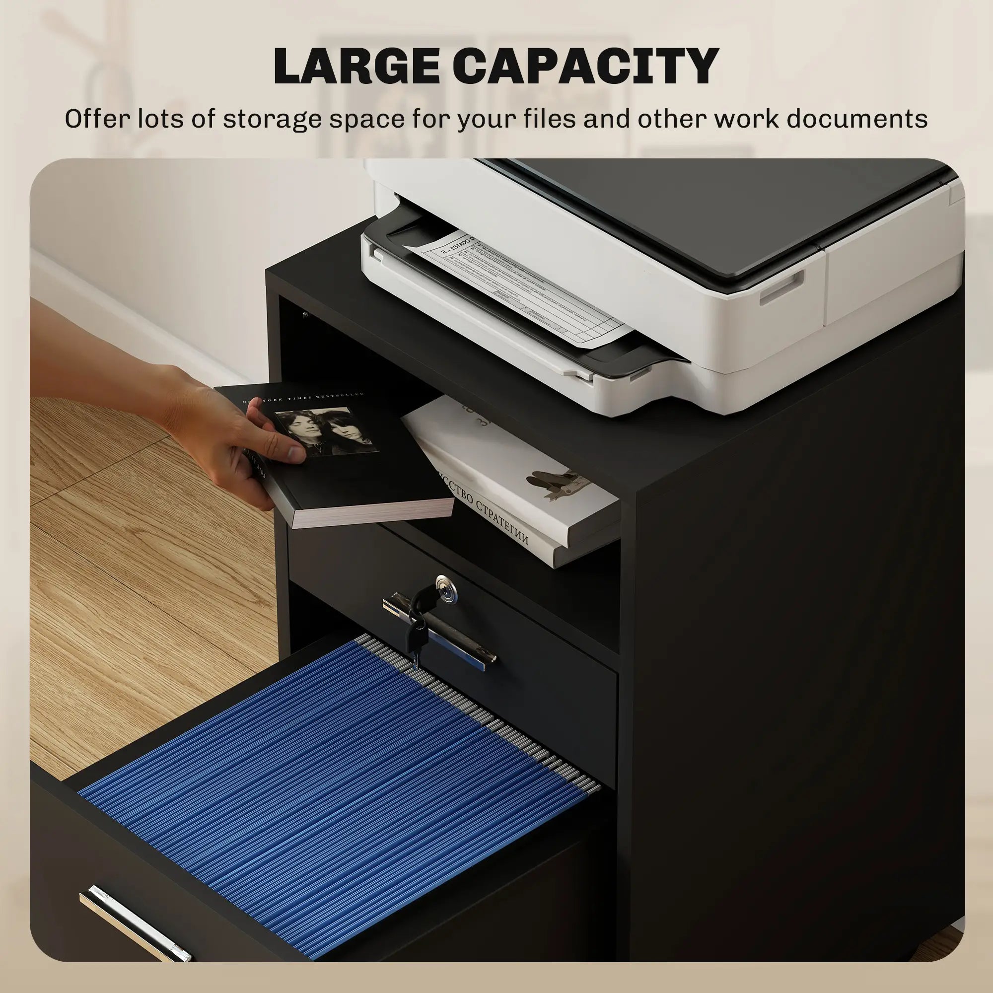 Small 2-Drawer Filing Cabinet, Lockable, on Wheels, A4 Letter Size, Black Office Cabinets & Cupboards at Gallery Canada
