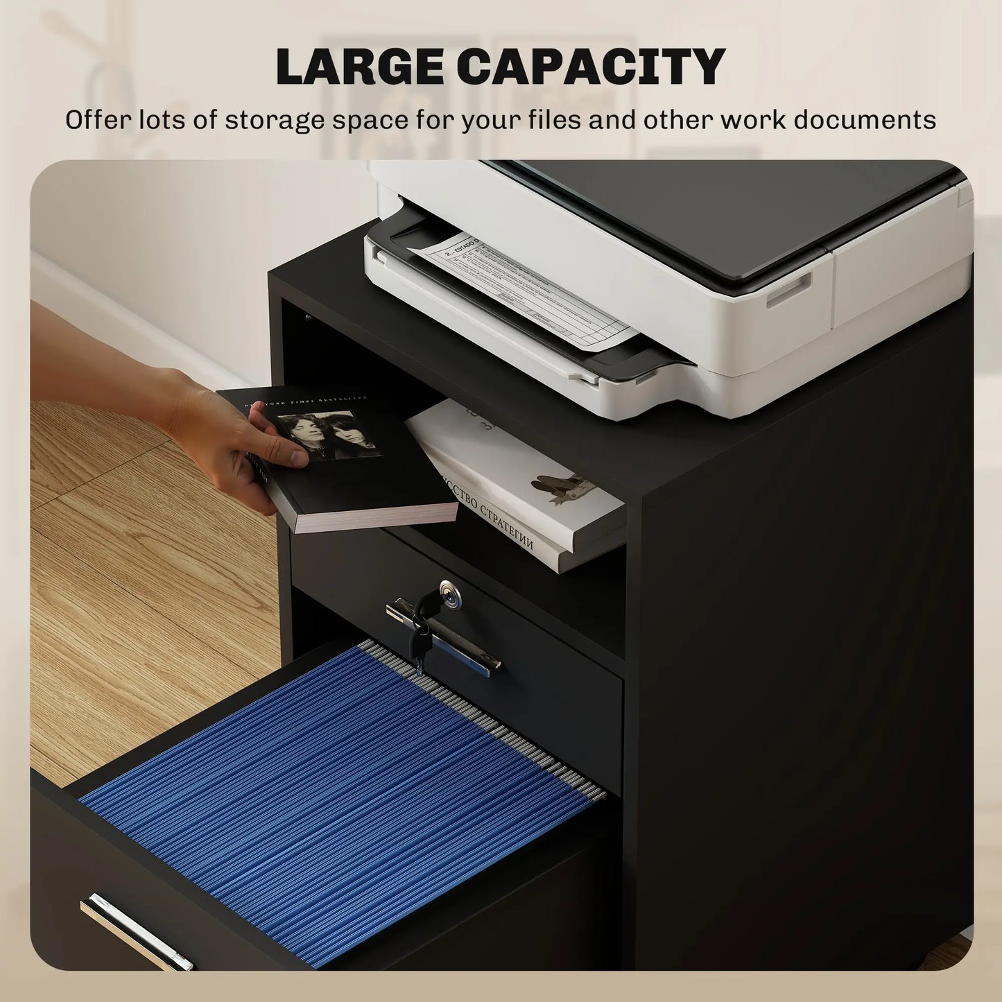 Small 2-Drawer Filing Cabinet, Lockable, on Wheels, A4 Letter Size, Black Office Cabinets & Cupboards at Gallery Canada