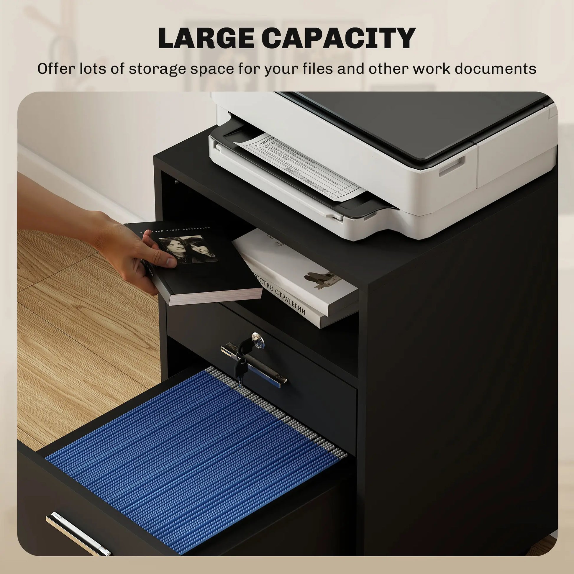 Small 2-Drawer Filing Cabinet, Lockable, on Wheels, A4 Letter Size, Black Office Cabinets & Cupboards at Gallery Canada