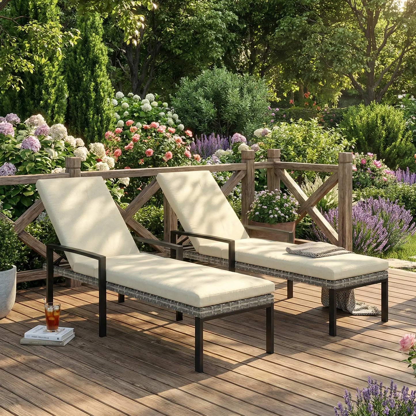 Outdoor Wicker Chaise Lounge Chairs, Set of 2, 5-Level Adjustable Backrest Wicker Chaise Loungers at Gallery Canada