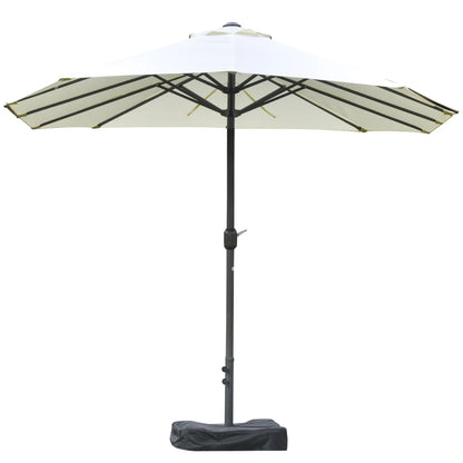 15' Outdoor Patio Umbrella, Twin Canopy Sunshade, Steel Table, Beige Sun Umbrellas Beige at Gallery Canada