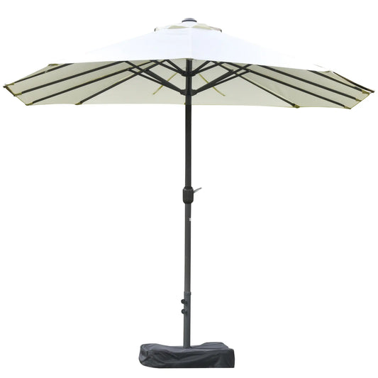 15' Outdoor Patio Umbrella, Twin Canopy Sunshade, Steel Table, Beige Sun Umbrellas Beige at Gallery Canada
