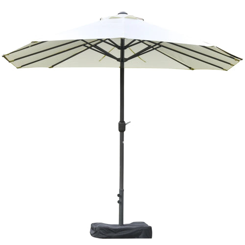 15' Outdoor Patio Umbrella, Twin Canopy Sunshade, Steel Table, Beige