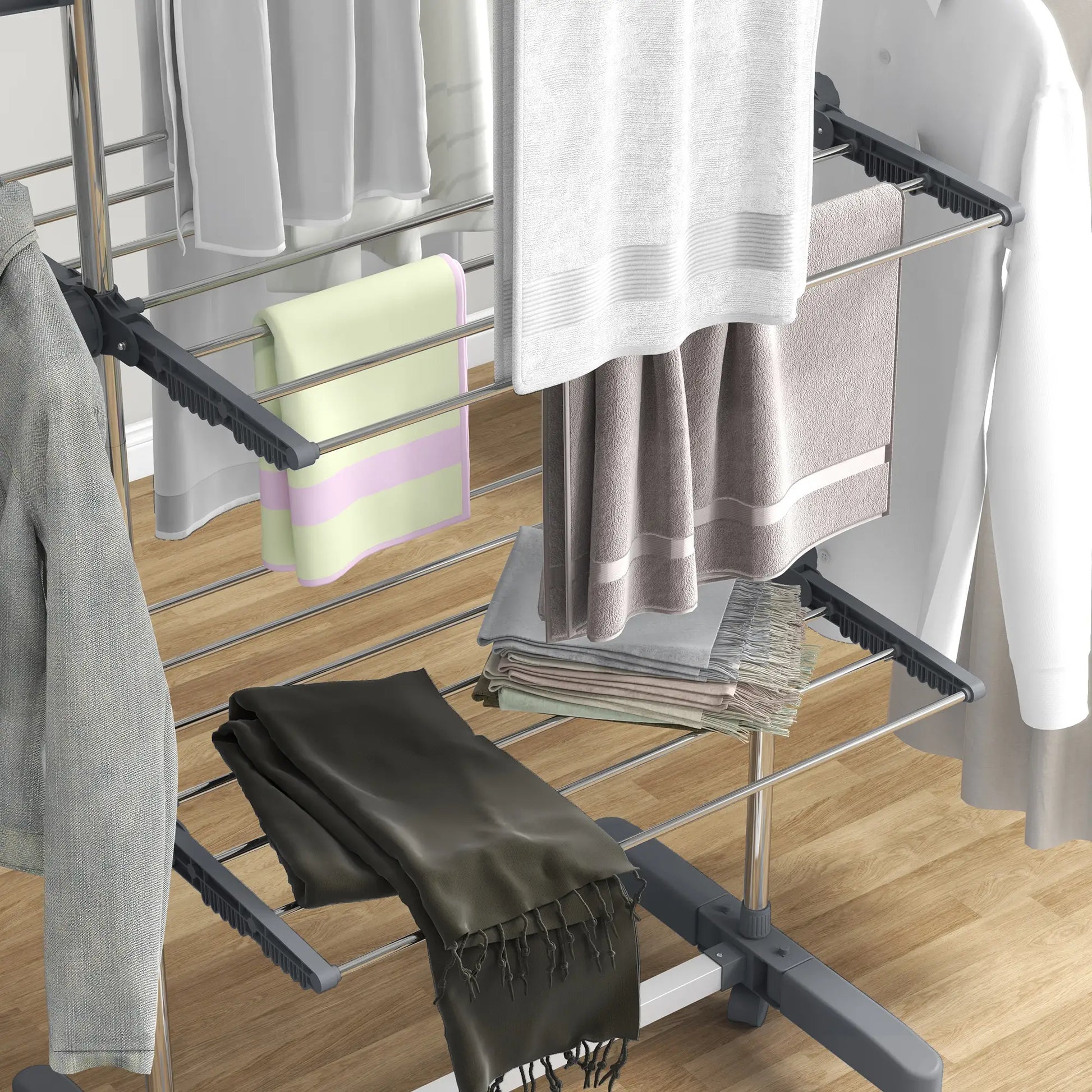 3-Tier Foldable Clothes Drying Rack, Stainless Steel, 6 Castors, Grey Bath Accessories at Gallery Canada