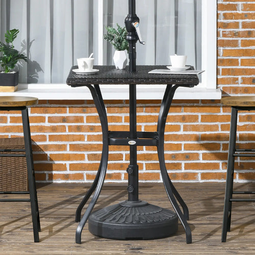 34 Inch Outdoor PE Rattan Dining Table, Umbrella Hole, Mixed Brown, Brown