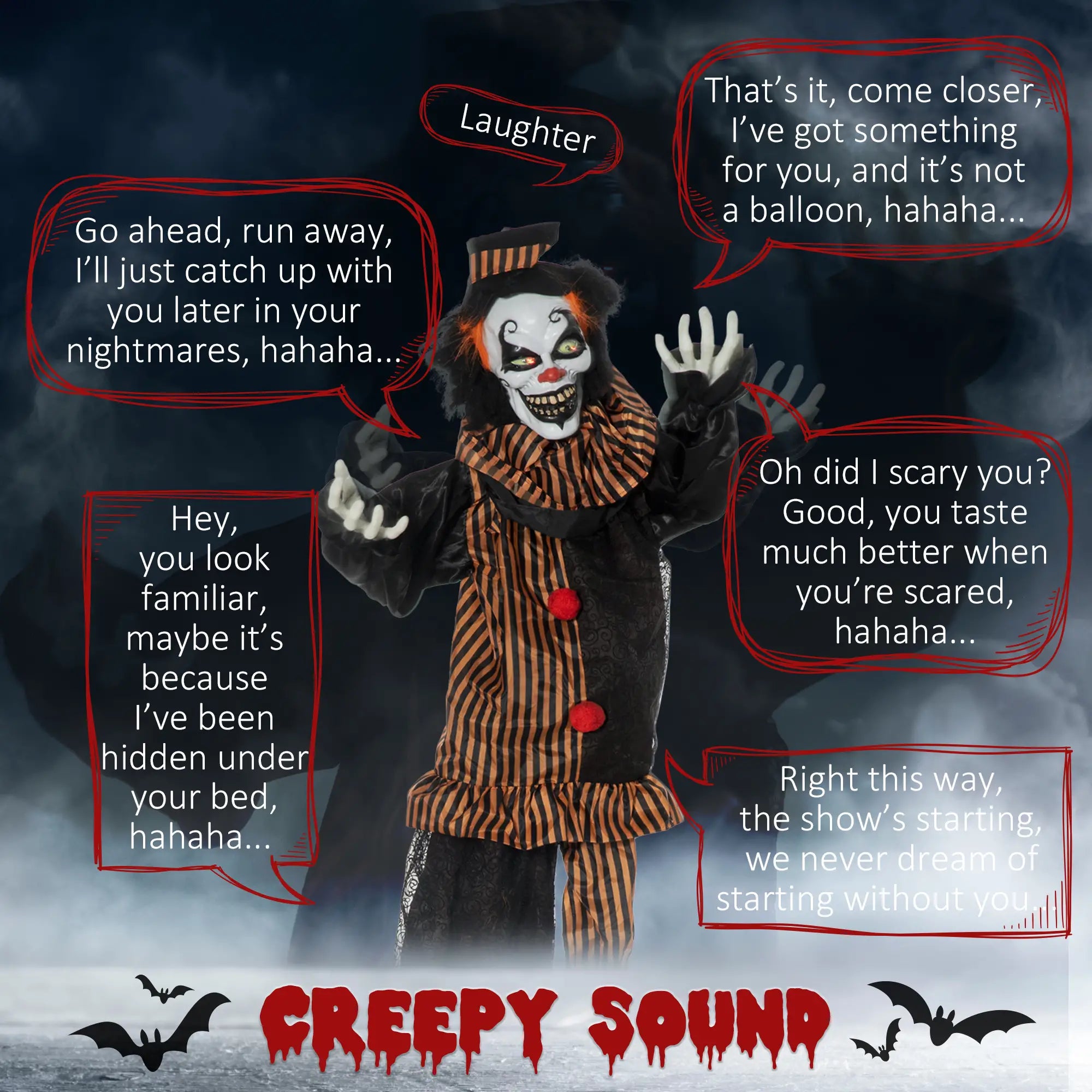5.6' Life Size Clown Halloween Decoration, Animatronic with Light Up Eyes Halloween Decorations at Gallery Canada