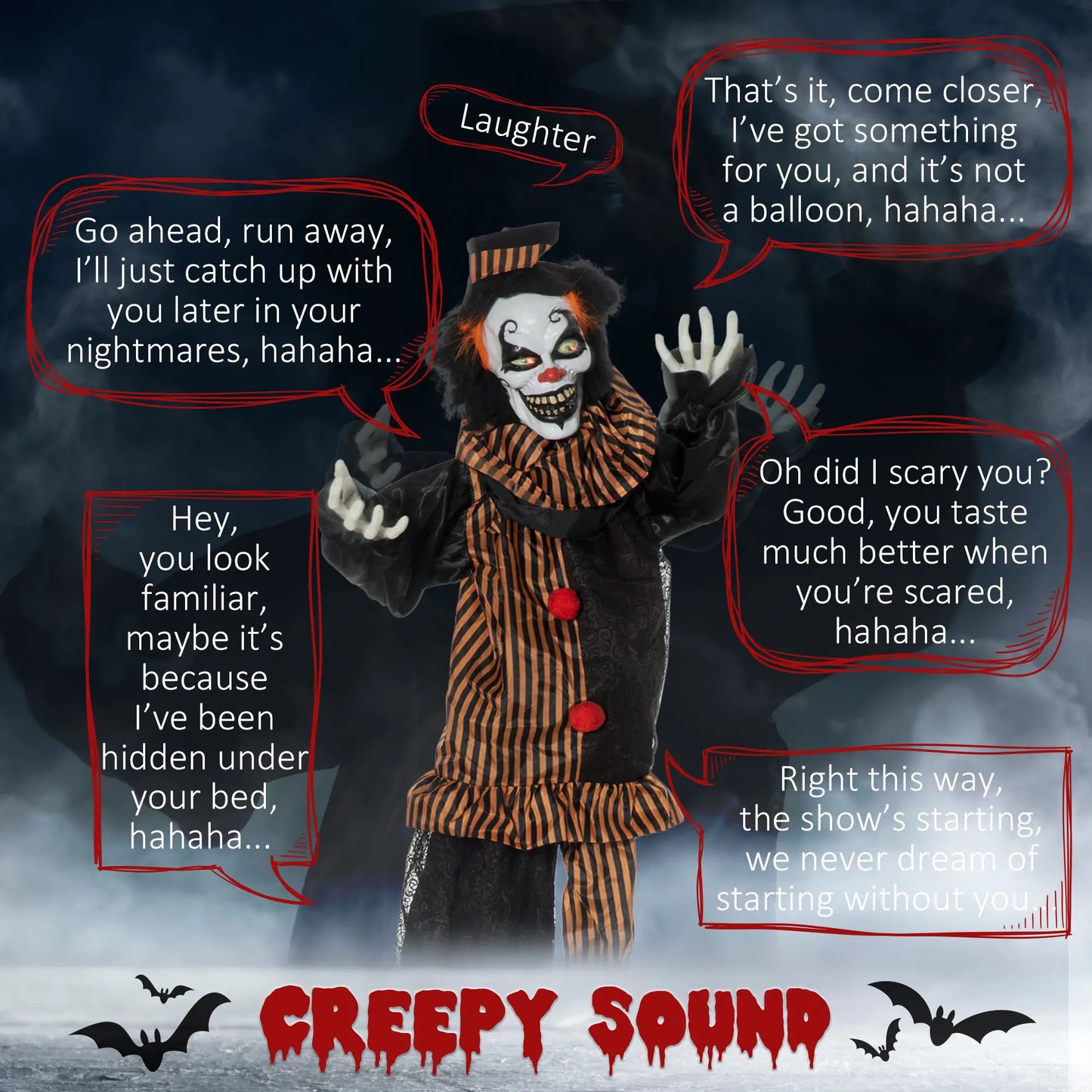 5.6' Life Size Clown Halloween Decoration, Animatronic with Light Up Eyes Halloween Decorations at Gallery Canada