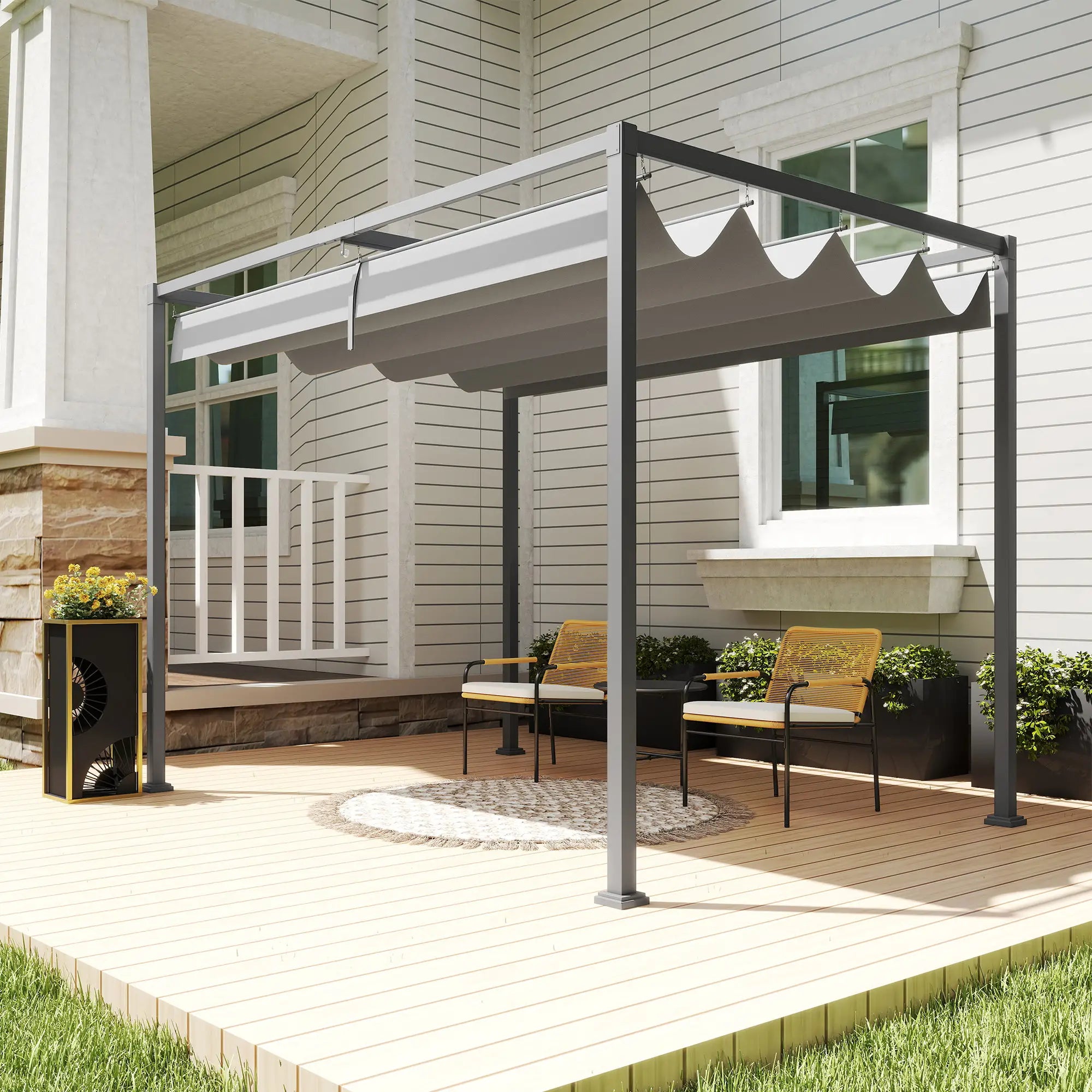 10x7ft Pergola, Retractable Roof, Outdoor Patio Sun Shelter, Grey Pergolas at Gallery Canada