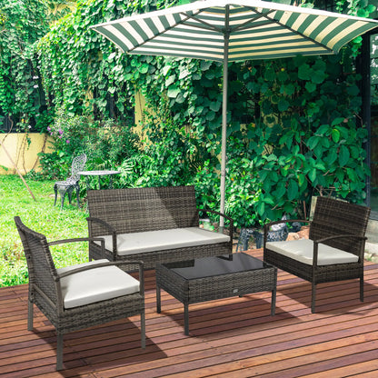 4-Piece Patio Set, Loveseat, 2 Armchairs, Coffee Table, PE Rattan, Cushions, Grey, Cream Patio Furniture Sets at Gallery Canada