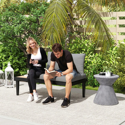 2 Seater Patio Sofa, Outdoor Couch with Wood Tray, Cushions, Grey Patio Chairs at Gallery Canada