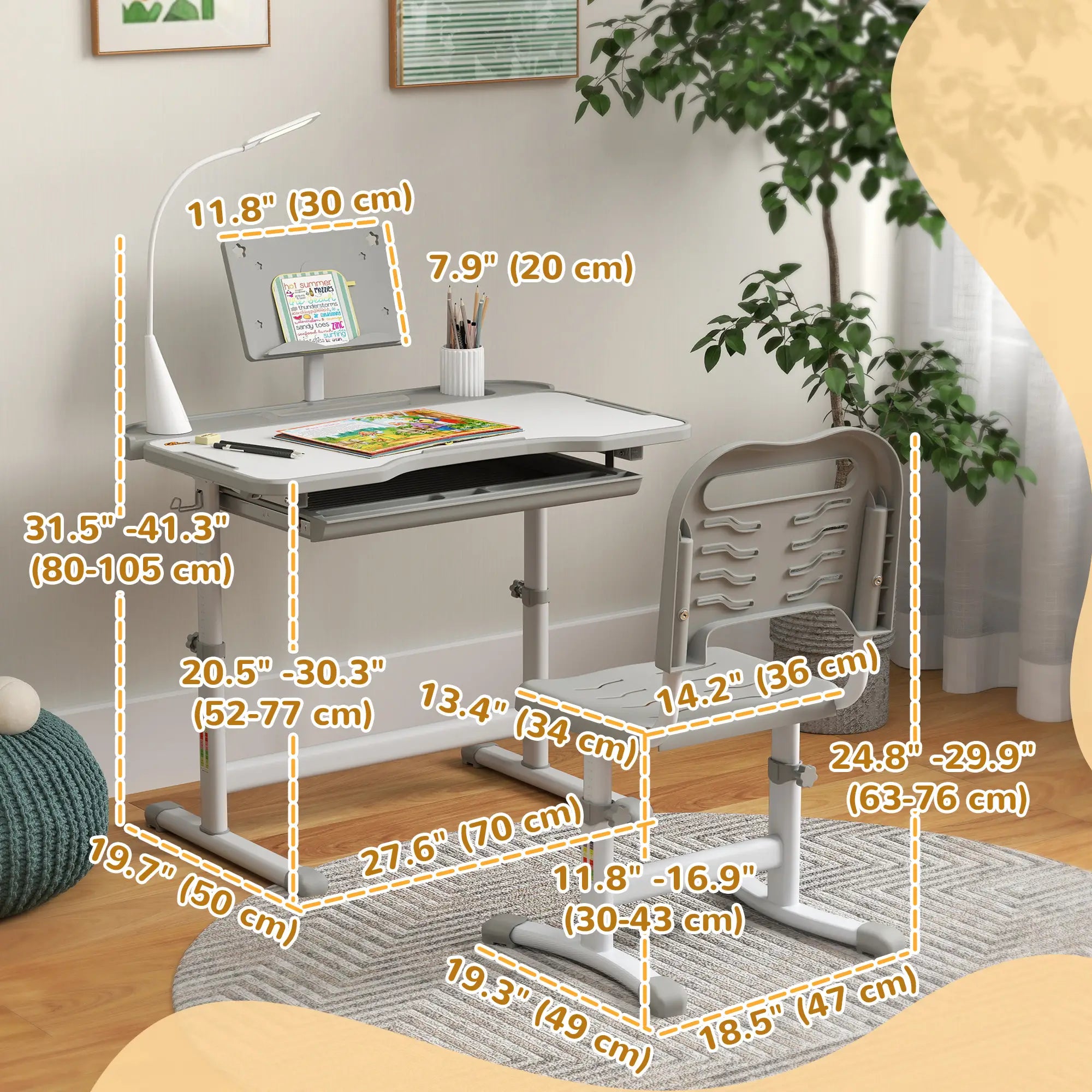 Adjustable Kids Desk and Chair Set, Student Study Table, Grey Kids Desk Sets at Gallery Canada