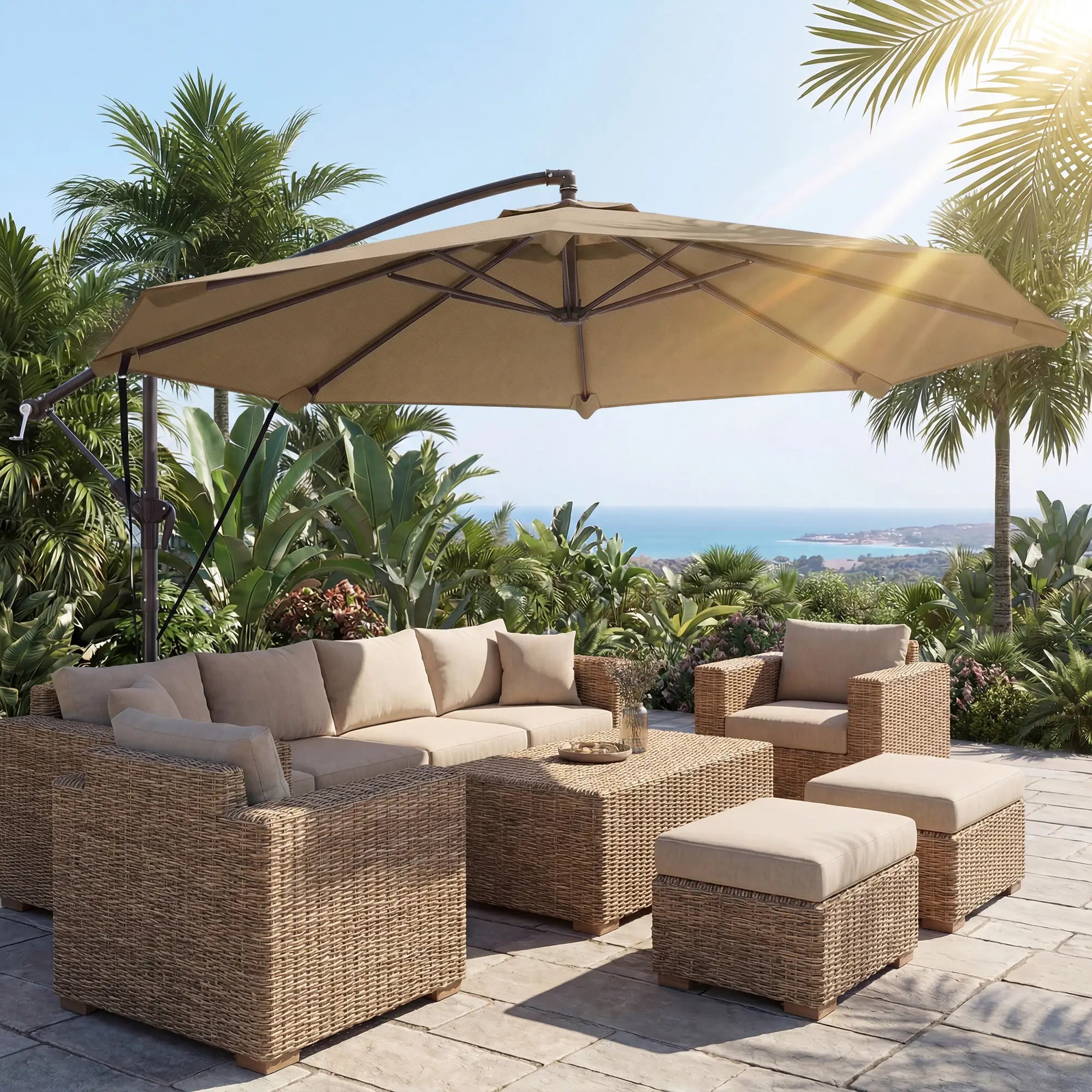 10FT Cantilever Patio Umbrella, 8 Ribs With Cover, Wind Ropes, Khaki Offset Cantilever Umbrellas at Gallery Canada