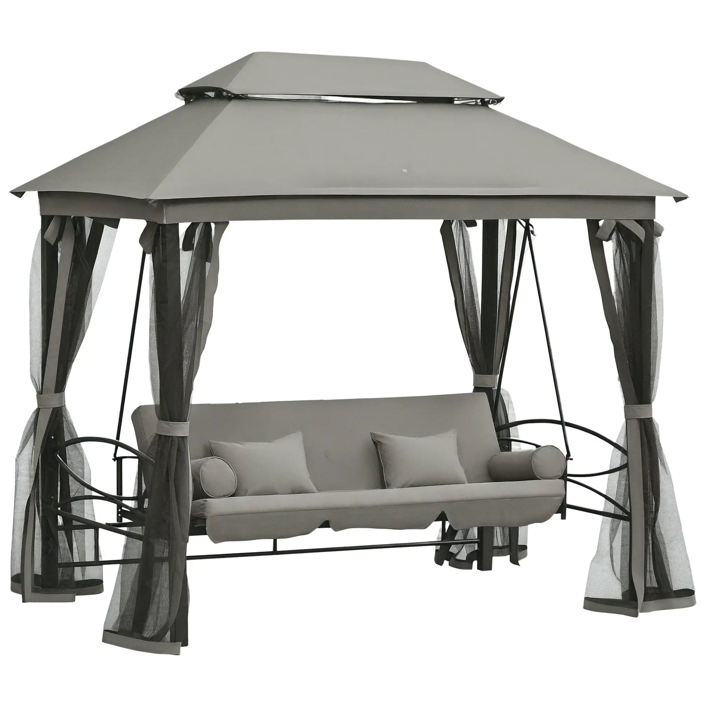 3 Person Outdoor Daybed, Canopy Gazebo Swing Chair, Dark Grey Patio Swings with Stand Dark Grey at Gallery Canada