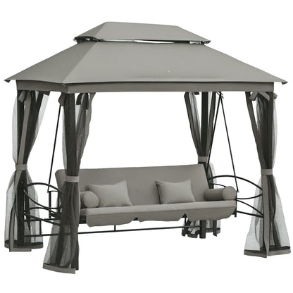 3 Person Outdoor Daybed, Canopy Gazebo Swing Chair, Dark Grey Patio Swings with Stand Dark Grey at Gallery Canada