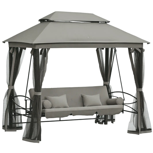 3 Person Outdoor Daybed, Canopy Gazebo Swing Chair, Dark Grey Patio Swings with Stand Dark Grey at Gallery Canada