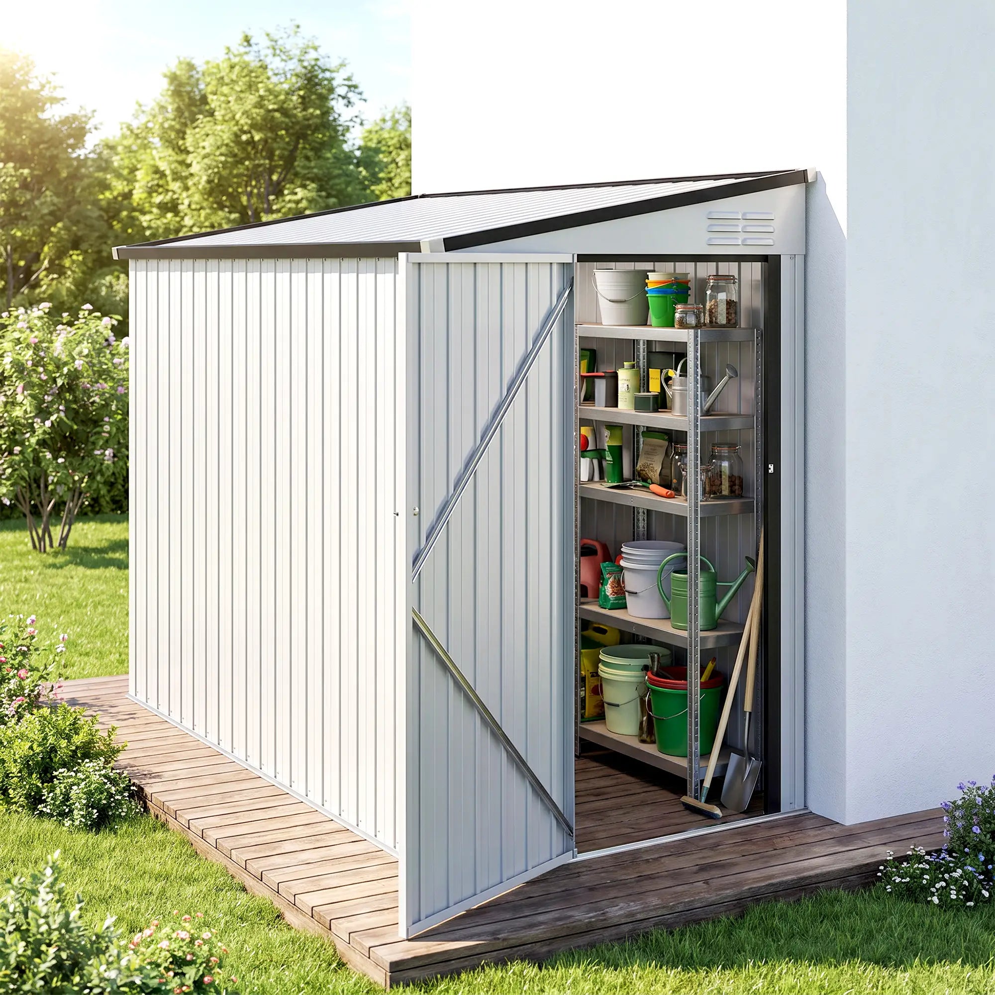 4' x 8' Outdoor Metal Storage Shed With Lockable Door, White Sheds at Gallery Canada