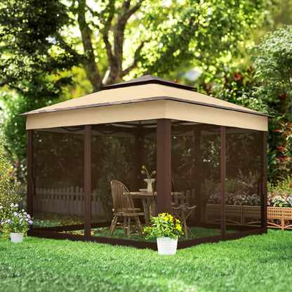 10.7 x 10.7ft Pop Up Gazebo, Adjustable Sun Shelter, UV30+ Roof, Removable Mesh Curtains, Beige Pop Up Canopies at Gallery Canada